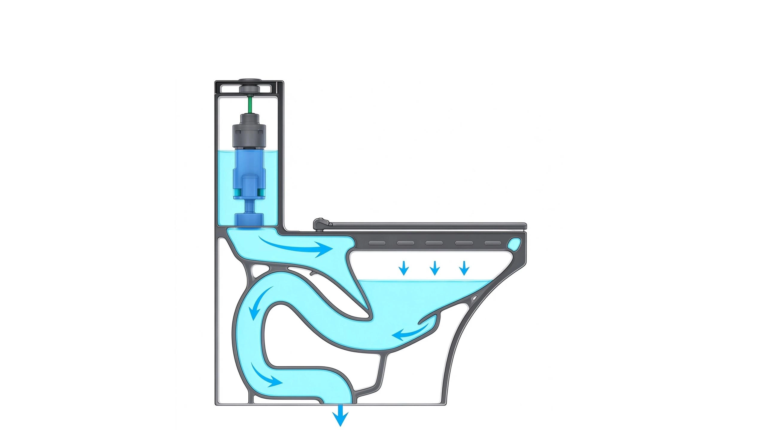 Water flow distribution for dual flushWith