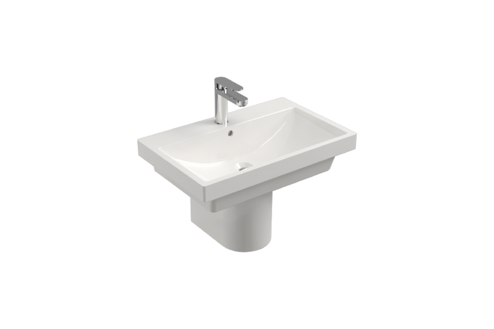 NC2214W-1+NCE02W 70cm Pedestal Basin (1-Hole) +Semi Pedestal