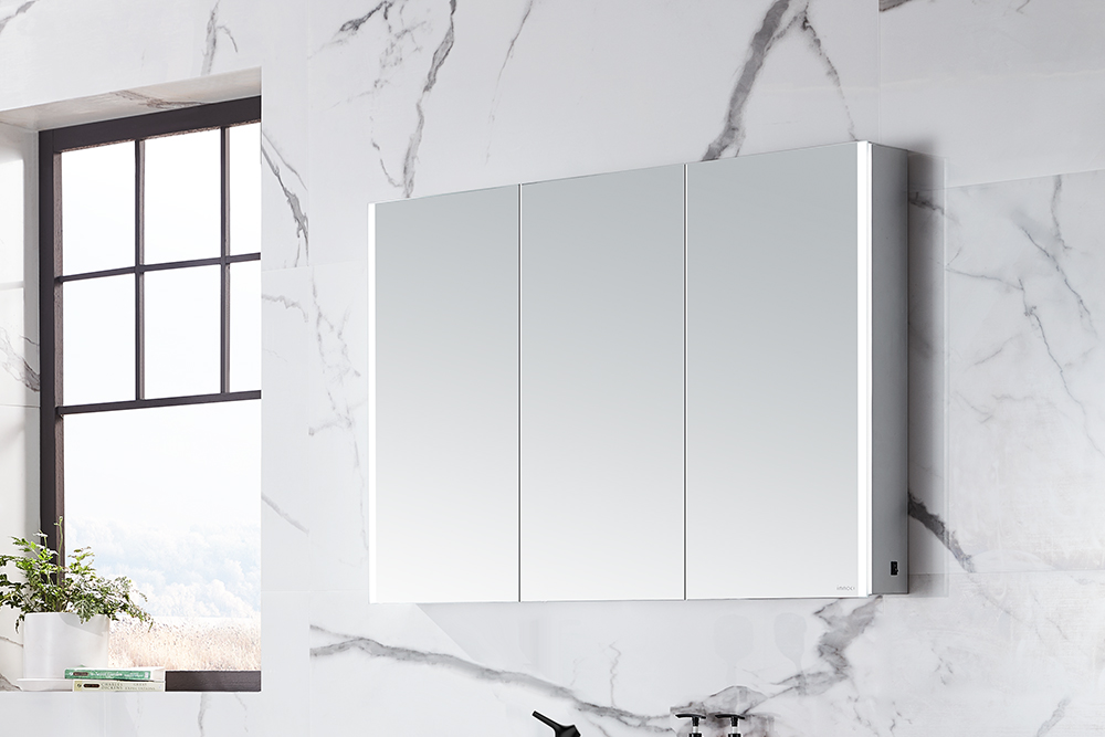 NM210003N-LS  Three-door Mirror Cabinet with LED and Built-in Shaver Socket