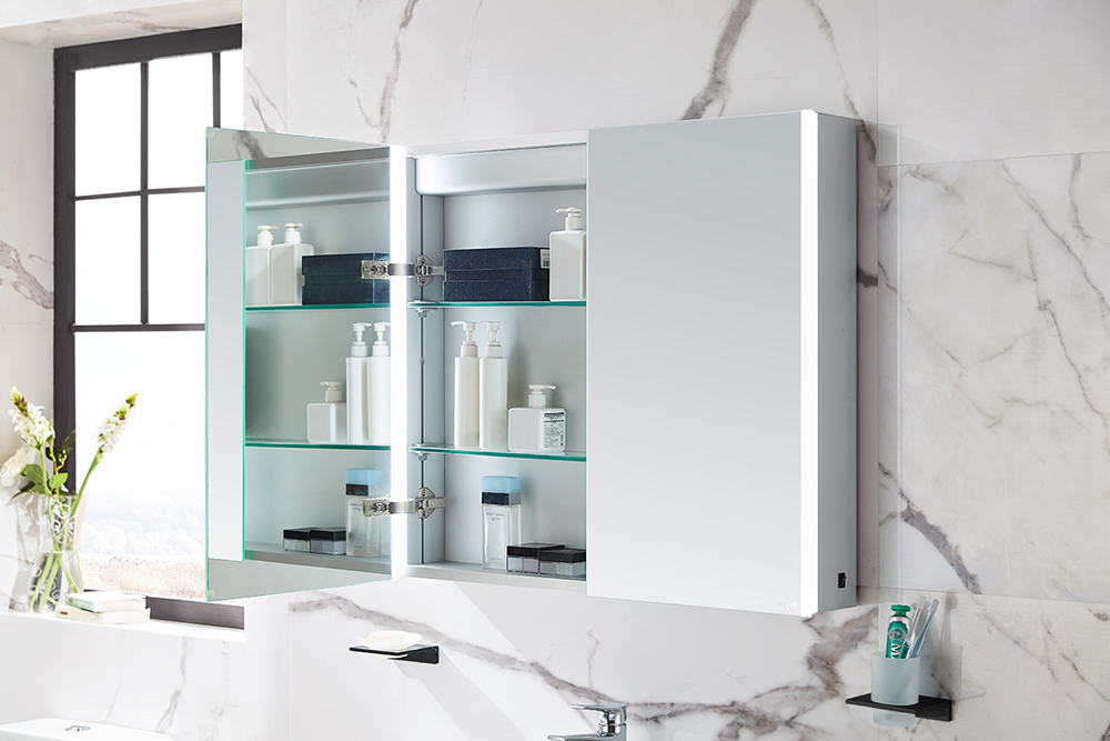NM28003N-LS  Two-door Mirror Cabinet with LED and Built-in Shaver Socket